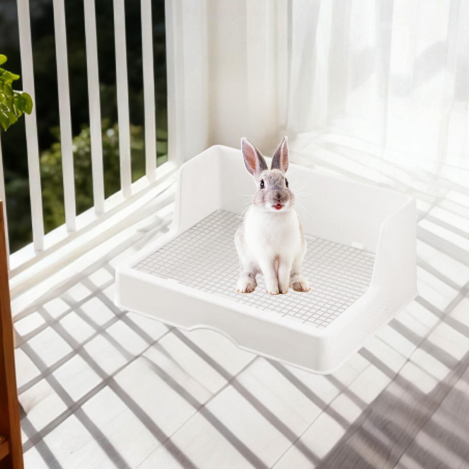 Rabbit Litter Box with Grid Corner Toilet Pet Pan Stainless Steel Deep Basin for Indoor Bunny Habitat