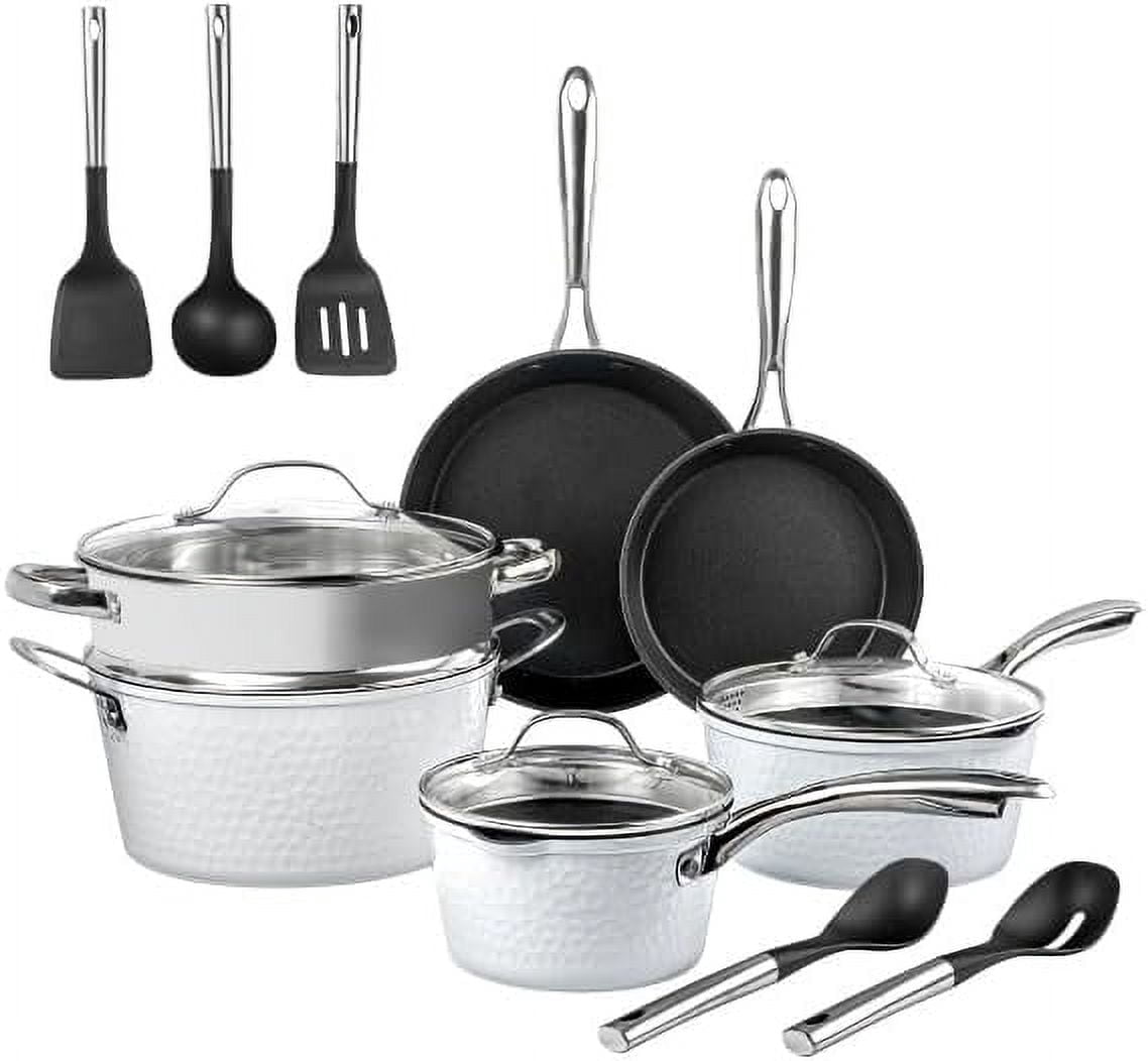 Granitestone 15 Piece Pots and Pans Set Nonstick Cookware Set, Pot and Pan Set, Kitchen Cookware Sets, Induction Cookware Set, Frying Pan Set, Pot Set Induction Cookware, Dishwasher Safe, Cream White