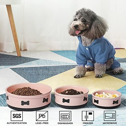 Ceramic Dog Bowls with Bone Pattern, Dog Food Dish for Medium Dogs, Porcelain Pet Bowl for Water 35 Fl Oz (Pink)