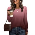 thumbnail image 5 of Lmnyox Ruffle Long Sleeve Shirt for Women Trendy Crew Neck Print Tunic Tops Fashion Casual Blouses Outfits, 5 of 6