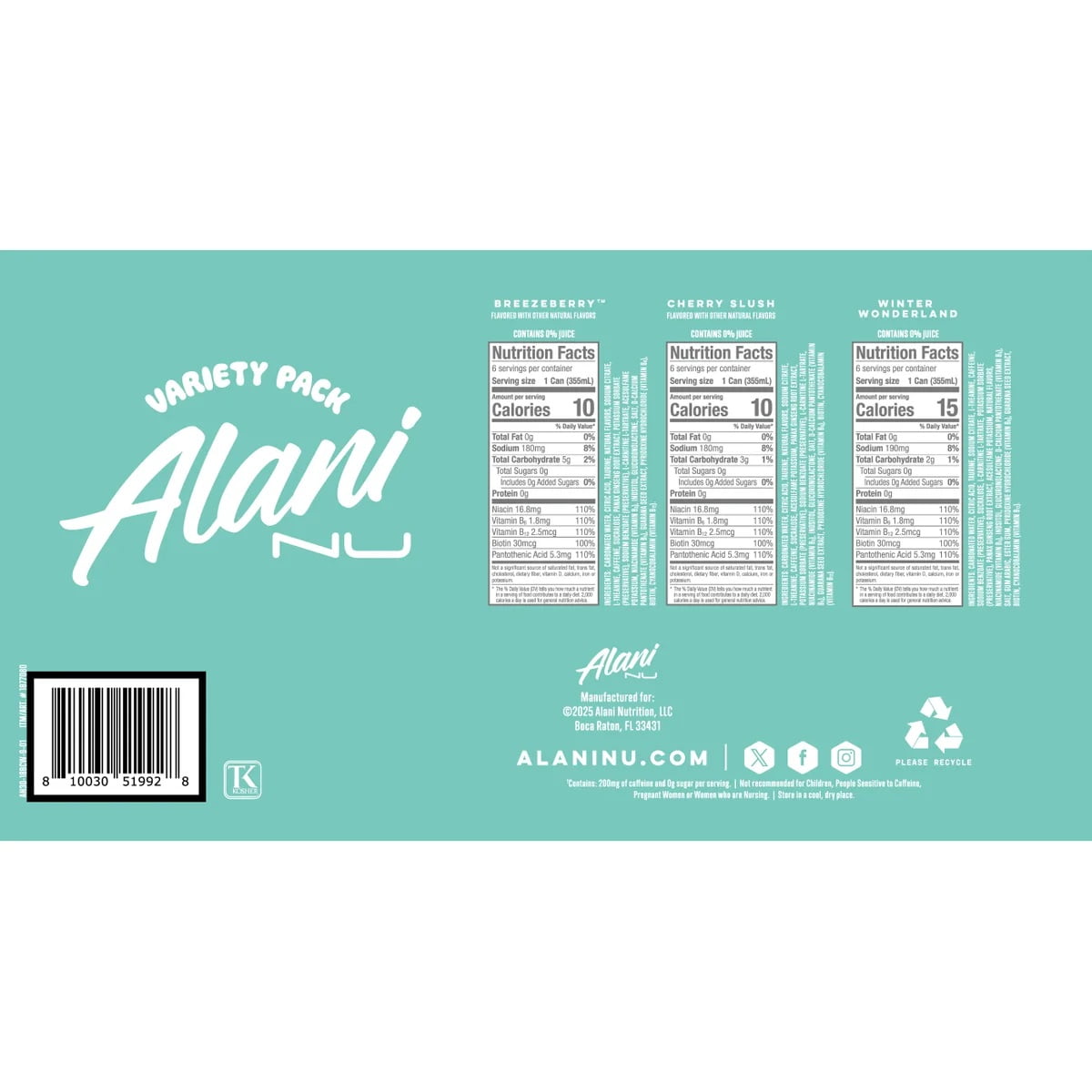 Alani Nu Energy Drinks Winter Wonderland Cherry Slush and Breezeberry - 12 fl oz (18 Pack) Limited Edition