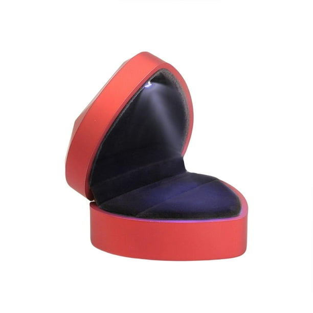 Caja para anillos con forma de corazón y luz para exhibir anillos y aretes. Estuche para joyas. Rojo