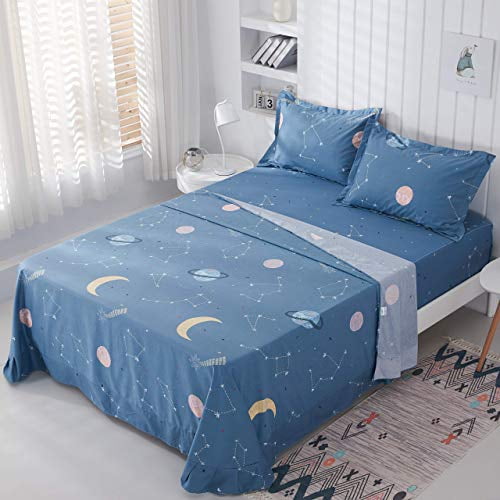 FADFAY Blue Bird Print Bed Sheet Set 4-Piece King Size