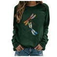 thumbnail image 2 of Honeeladyy Discount Graphic Tees for Women Long Sleeve Funny Two Dragonfly Print Fall Cute Casual Pullover T Shirt Tops for Teen Girls Green, 2 of 2