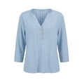 thumbnail image 6 of Lumosvexa 3/4 Sleeve Short Shirt Womens Plain T-Shirt Top Button Relaxed V-neck T Shirt Sky Blue Size 2XL, 6 of 10