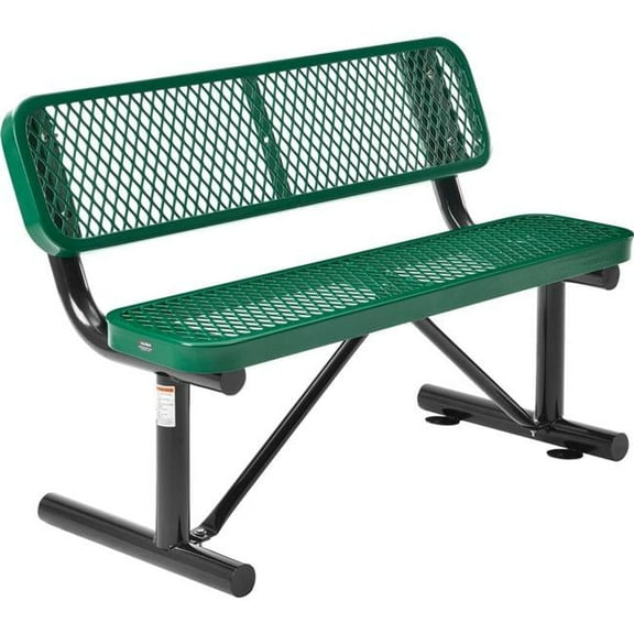 4 ft. Outdoor Steel Bench with Backrest & Expanded Metal - Green