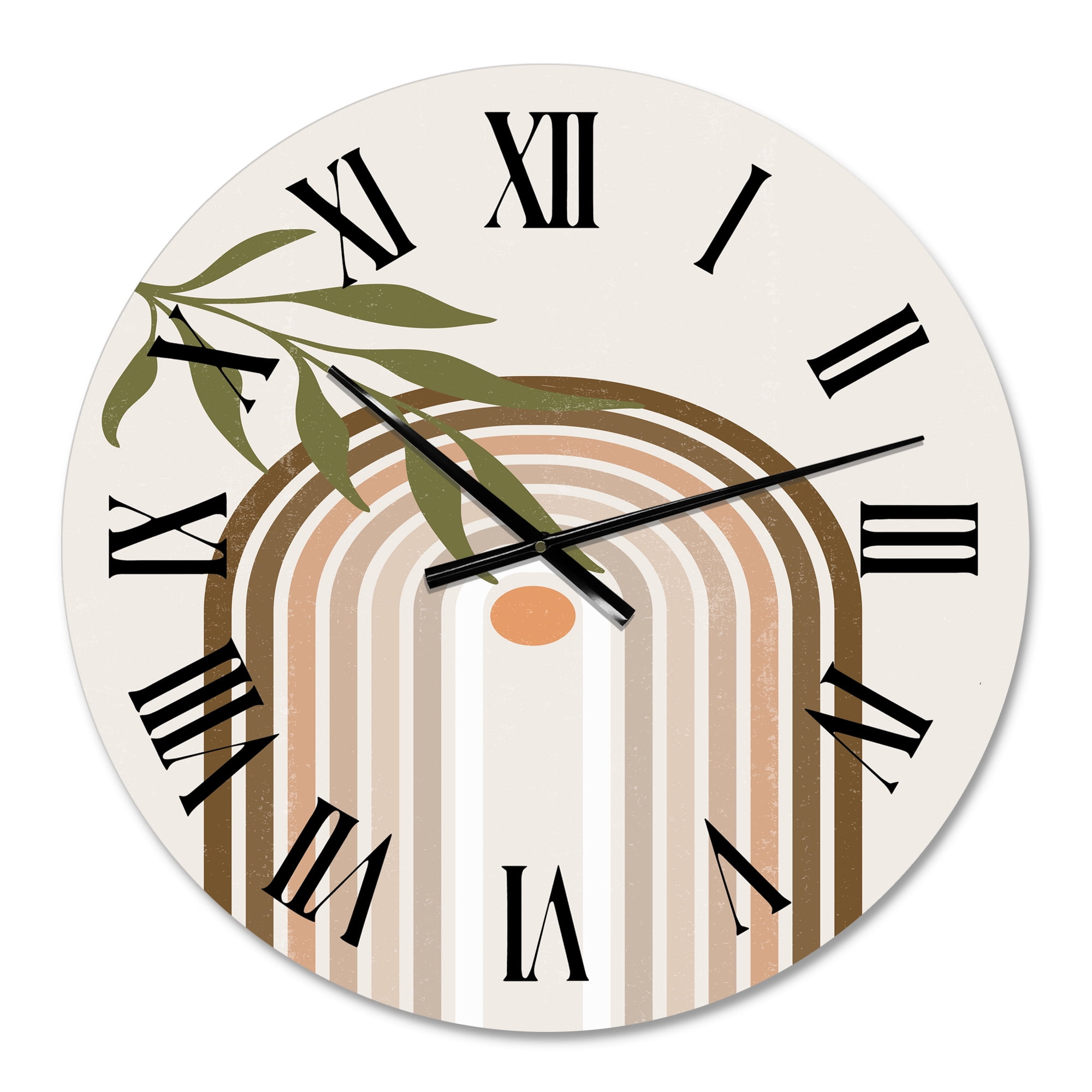 Designart 'Abstract Sun And Moon With Green Leaf I' Modern Wall Clock