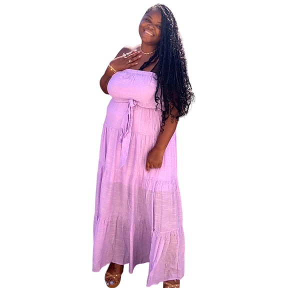 Plus Size Lavender Tube Tiered Maxi Dress