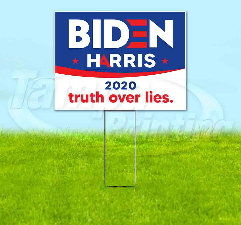 A Joe Biden President Truth Over Lies Lawn Sign w/Metal Stake Water Resistant Ground H-Frame Stake Sign Mousmile 18 x 12 inch Large Biden Harris Yard Sign for 2020 Election Campaign 