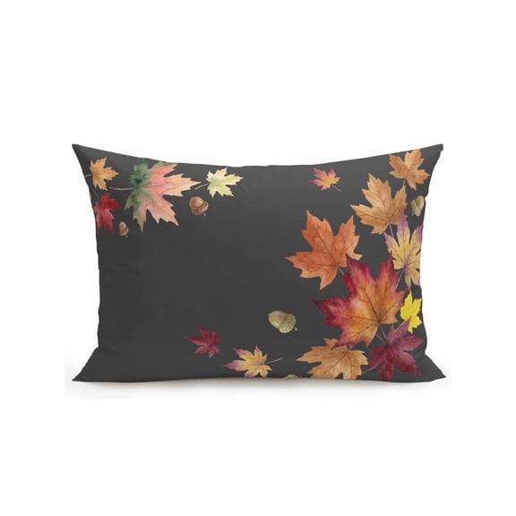 1 Pack Outdoor Throw Pillow, Fall Maple Waterproof Pillow with Insert Included, Watercolor Autumn Orange Red Leaves Dark Grey Decorative Accent Cushion Lumbar Pillows for Patio Porch, 12 x 20 In