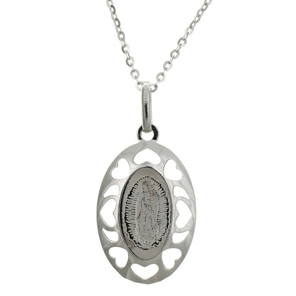 Medalla virgen Guadalupe ovalada calada con corazones Medalla Italiana