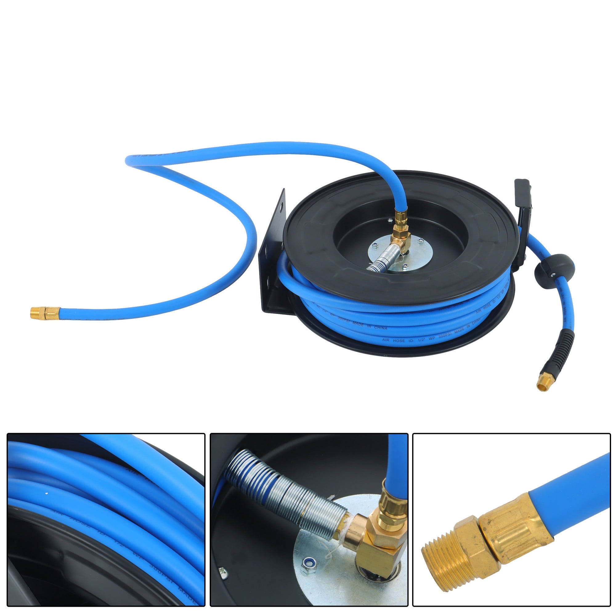 labwork 1/2'' X 50' Wall Mount, 300PSI Retractable Air Hose Reel, Auto Rewind Retractable Reel With Air Hose, 1/2" Npt, Blue