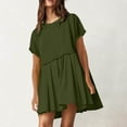 thumbnail image 2 of OSOLU Solid Color Women Cute Pleated Dresses Patchwork Casual Short Sleeve Loose Oversized Mini Dress, 2 of 7
