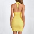 thumbnail image 6 of hotojiny Halter Dresses for Women Trendy Deep V Backless Cocktail Party Dresses Ruched Bodycon Ruffle Hem Night out Club Dress, 6 of 7