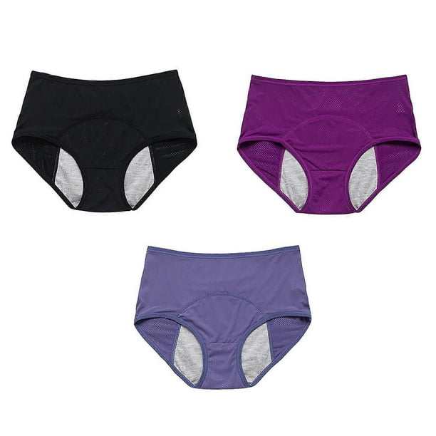 3pcs Women Extra Protection Solid Heavy Flow Leak Proof Menstrual Panty Stretchy