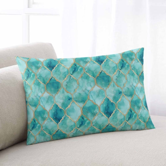 Teal Geometric King Size Pillow Cover, Pillowcase Protectors with Zipper, Breathable Decorative Throw Pillow Case Cover, Modern Morocco Abstract Art Pillow Shams for Couch Sofa 20x36Inch