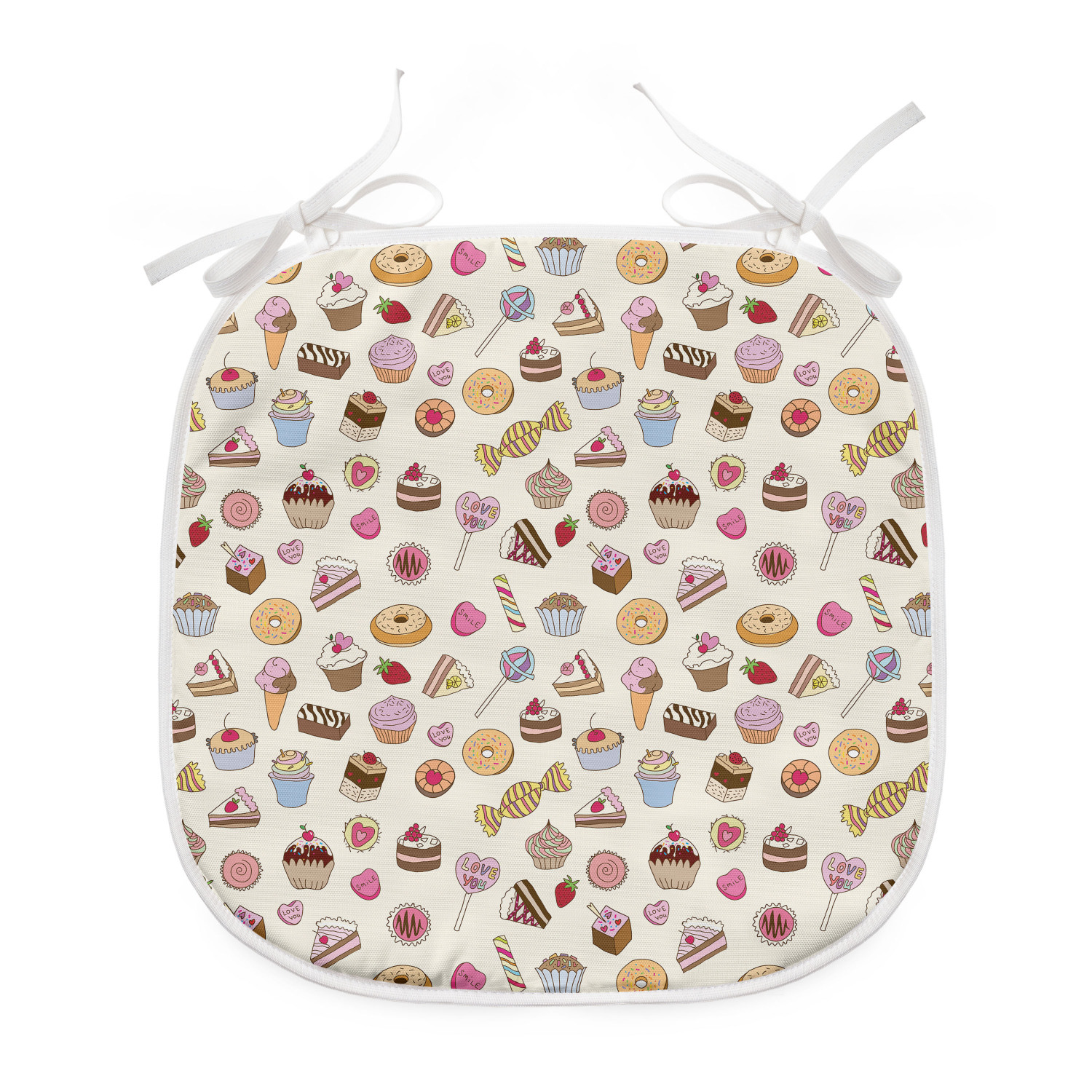 Dessert Dining Chair Pad, Assorted Confectionary Pattern of Candies Ice