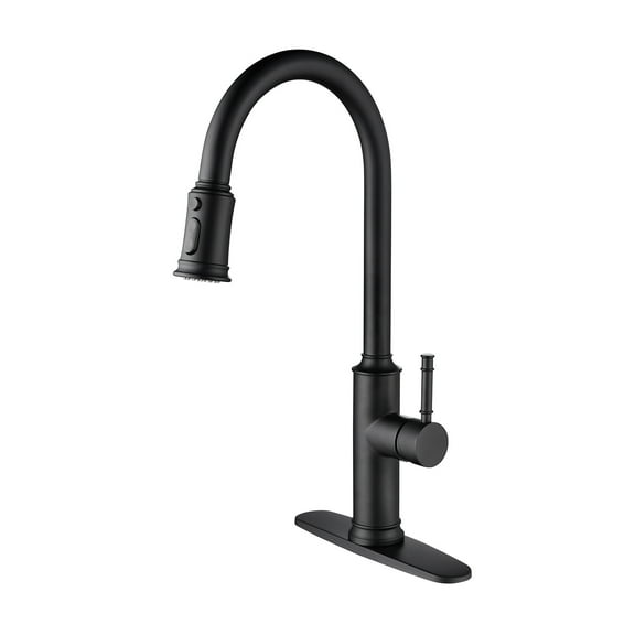 Izzovium Matte Black Kitchen Faucet with Pull Out Sprayer, 360° Swivel High Arc Stainless Steel Faucet, Single Handle Design for Easy Water Control, 12.2x25.6x2.6in