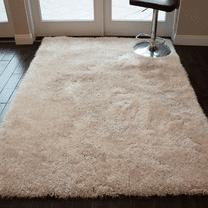 Beige Cream Color 5x7 Shag Shaggy Woven Patterned Flokati Furry Fuzzy Fluffy Modern Contemporary Soft Thick Plush Medium Pile Area Rug Carpet Rug