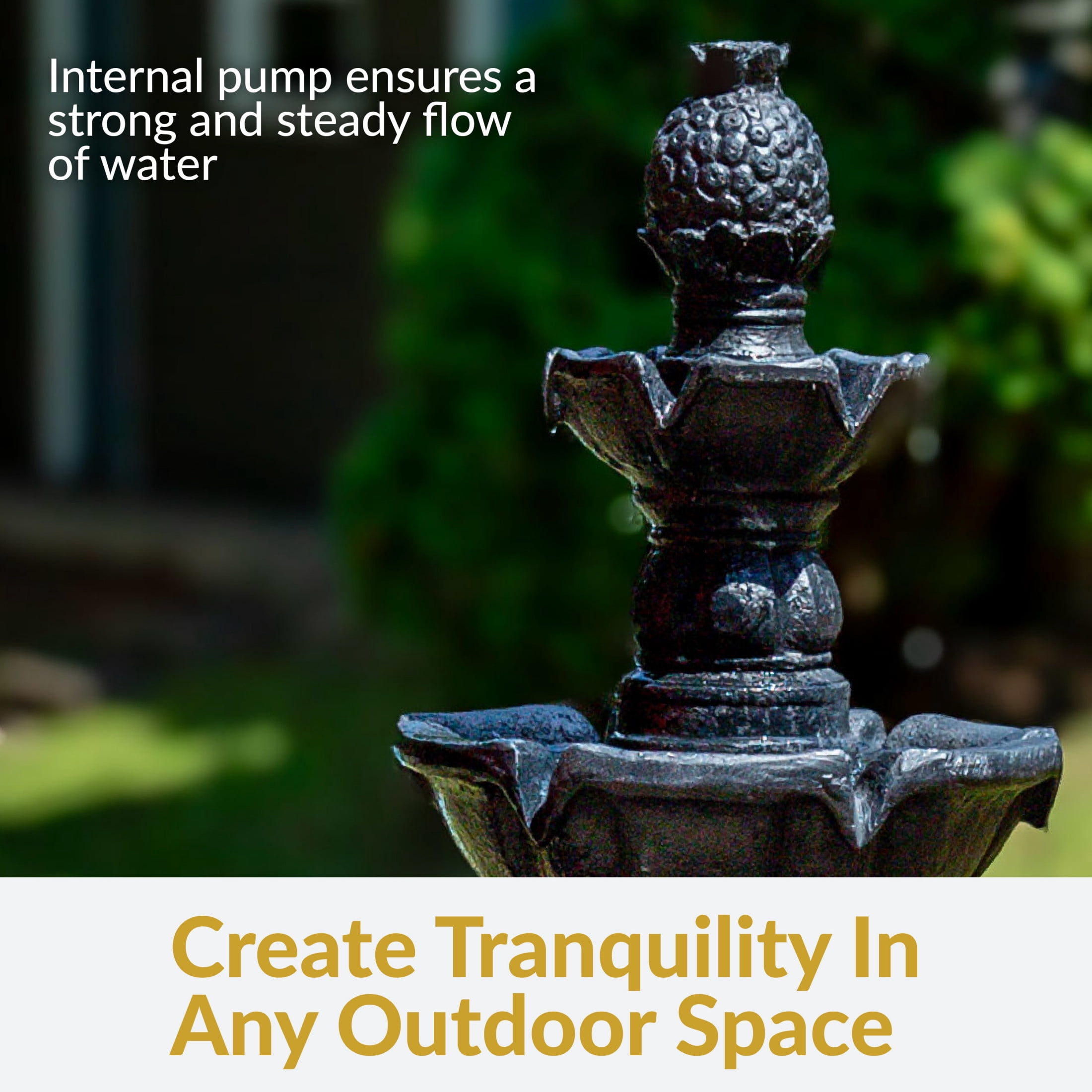 Sunnydaze Pineapple Traditional Black Resin 4-Tier Outdoor Water Fountain