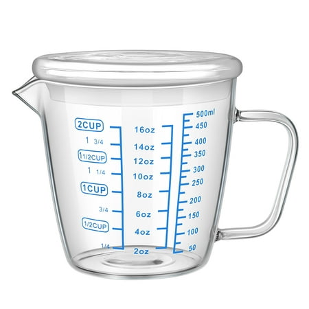 

UPKOCH Heat Resistant Glass Measuring Cup Children s Milk Cup Microwave Measuring Cup Transparent Scale Cup (500ml with Lid)