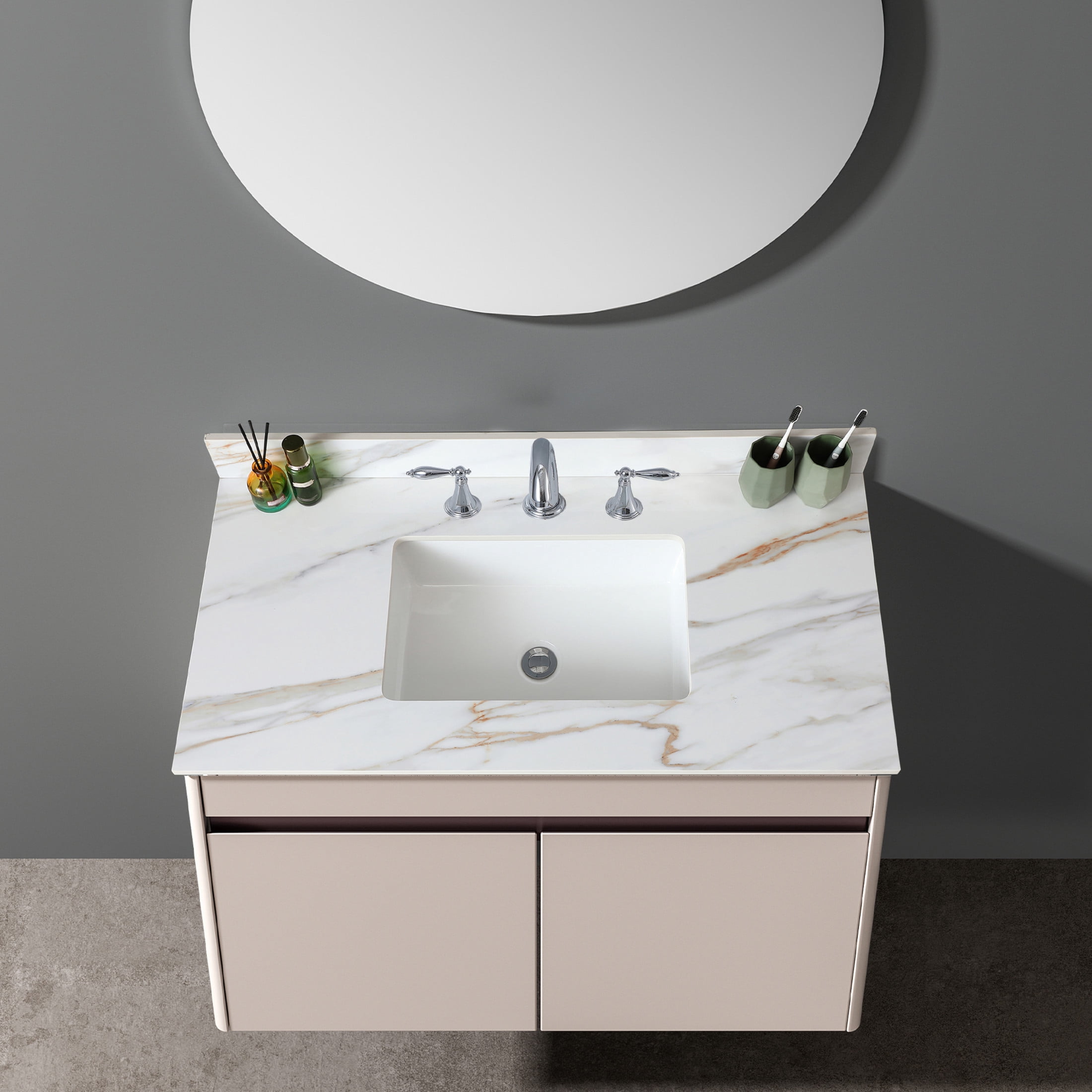 Noble House 43-Inch Bathroom Vanity Top with Undermount Sink, Backsplash, 3 Pre-Drilled Faucet Holes, White