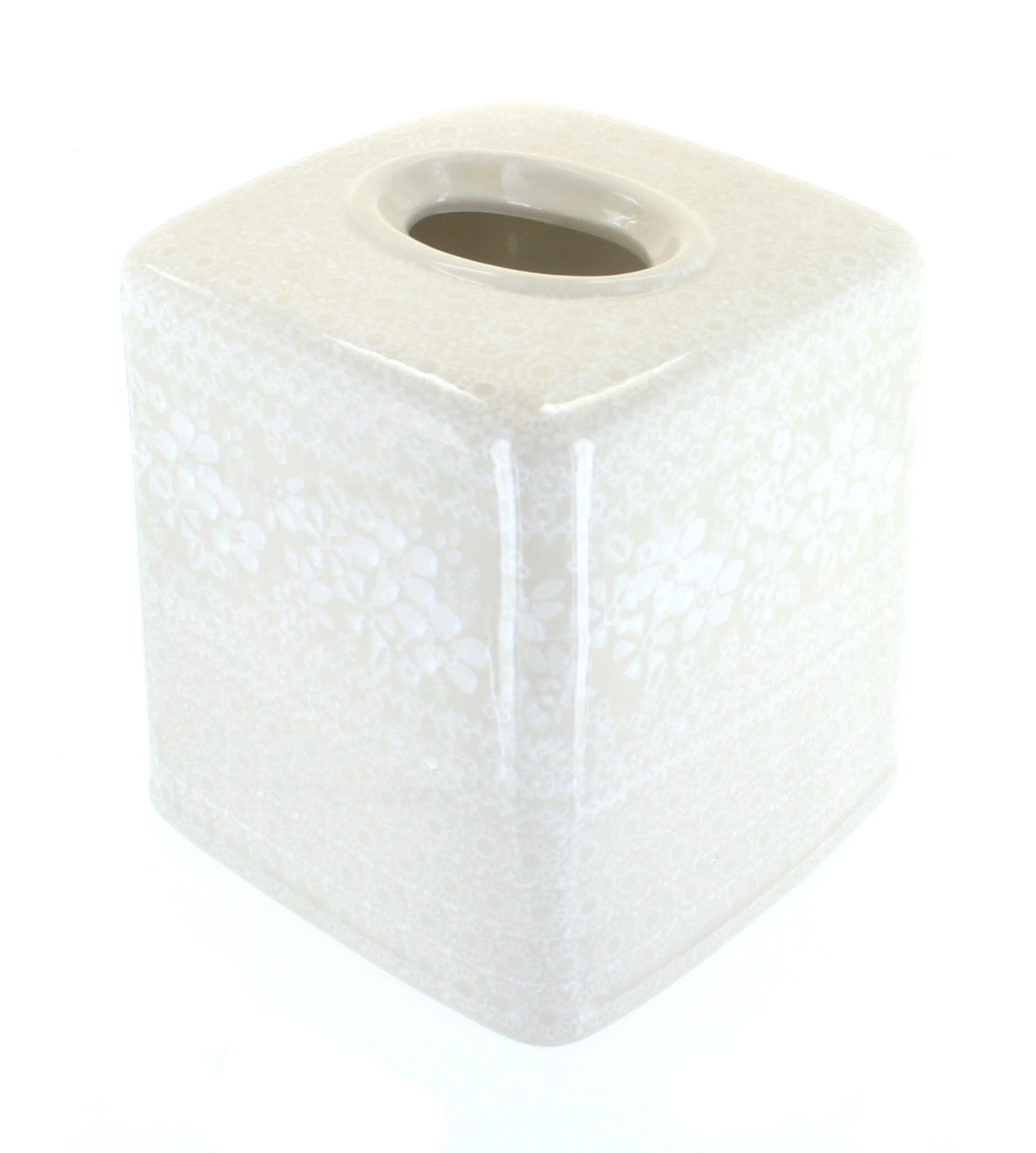 Blue Rose Polish Pottery White Lace Tissue Box