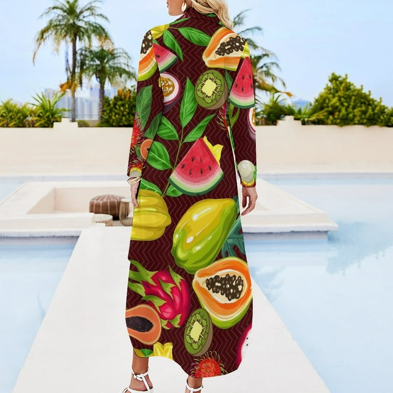 2024 Tropical Fruit Print Chiffon Dress Colorful Fruits