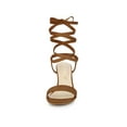 thumbnail image 6 of BLISSFUL STEP Women's Open Toe Lace up Block High Heels Sandals Brown 9.5, 6 of 7
