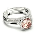 thumbnail image 2 of Dazzling Halo 2.55 Carat Cushion Cut Morganite And Diamond Moissanite Engagement Ring, Wedding Ring, Two Matching Band in 925 Sterling Silver With Plain 18k White Gold Plating Shank Gift For Her, 2 of 4