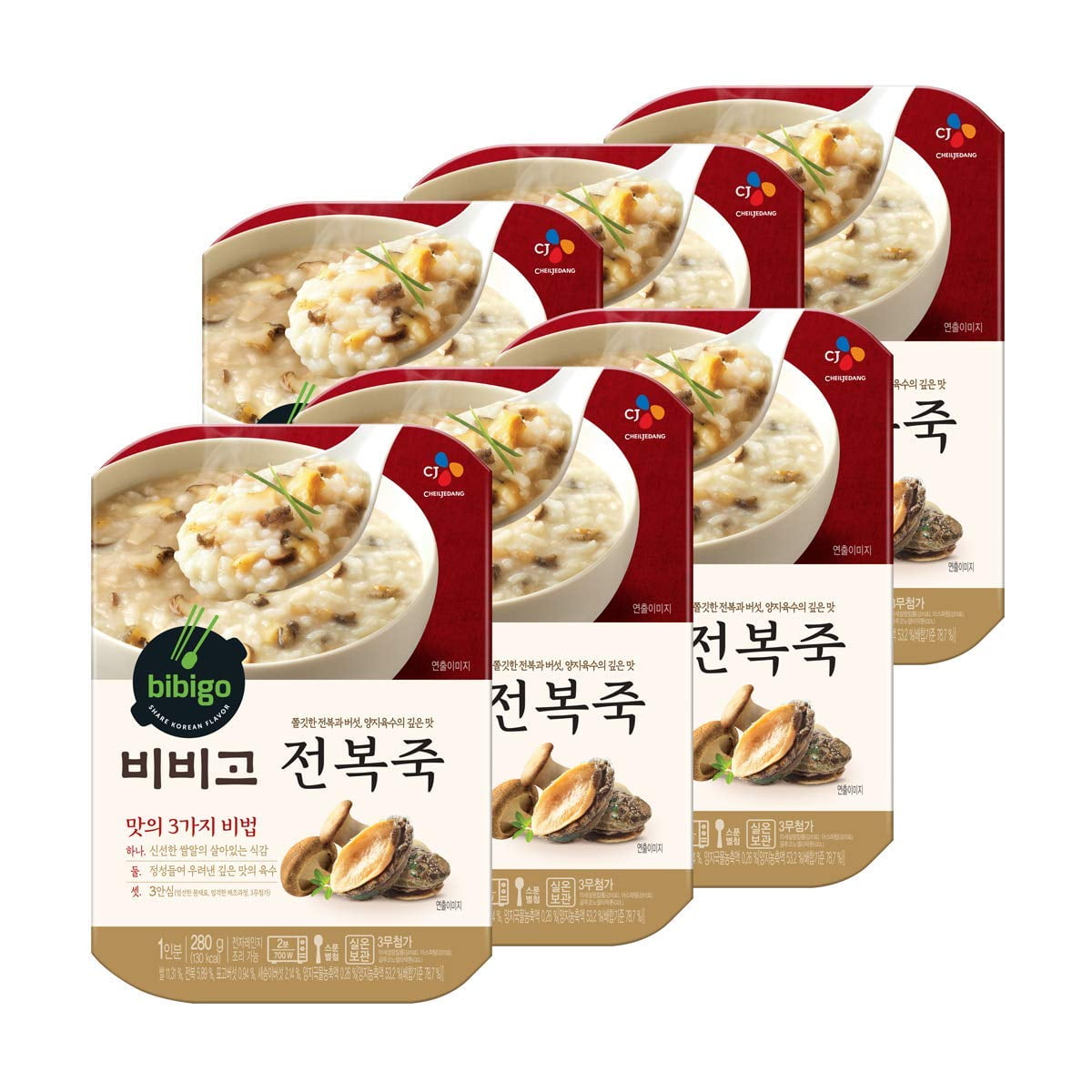 BIBIGO Korean Porridge Ready Meal Healthy Instant Porridge Mushroom Vegetable, 280g x 6 Bowl 