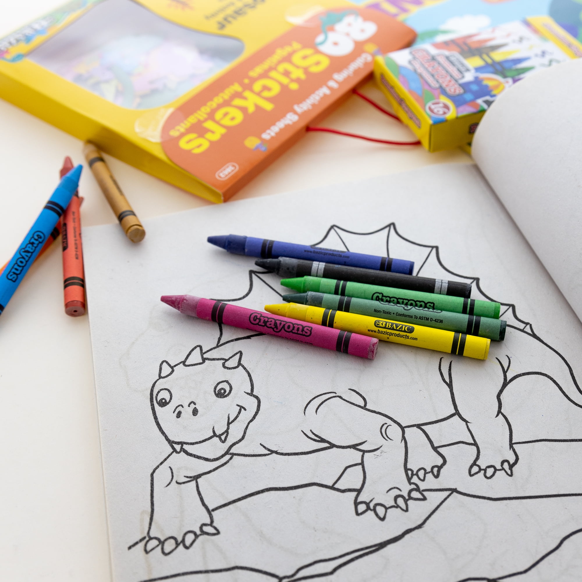 Dinosaurs Coloring and Activity Book Set, Include 2 Books, Crayons & Dinosaur Stickers