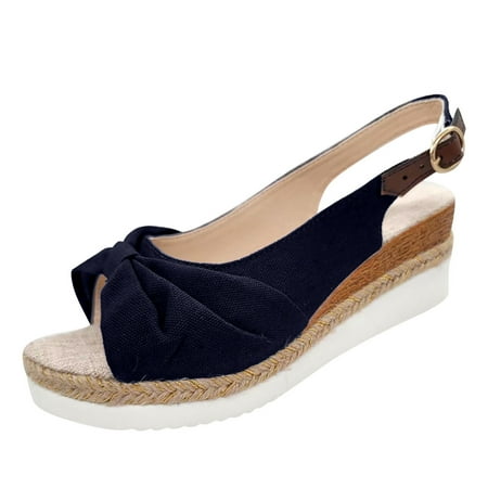 

ASEIDFNSA Lace Up Wedges Summer Sandals for Women Dressy Women s Fashion Summer Solid Fabric Fish Mouth Wedge Heel Buckle Sandals