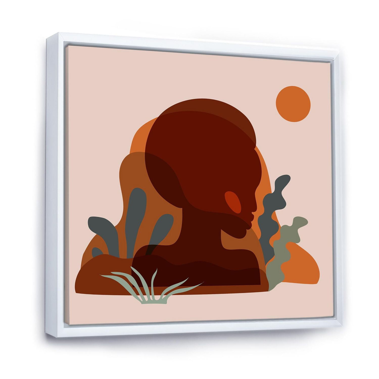 Designart Minimal Silhouette Of Afro American Woman FLOAT FRAME WALL ART