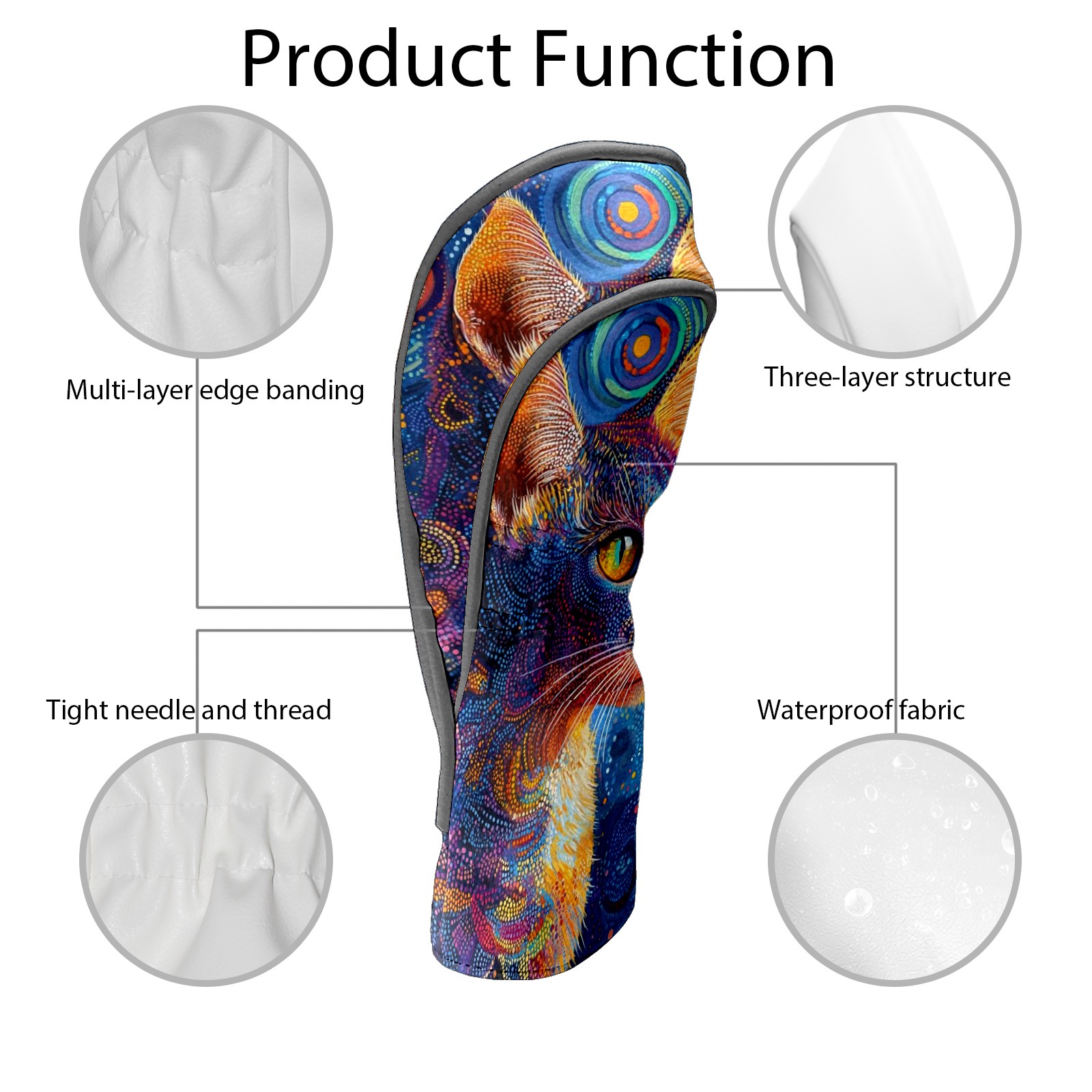 Golf Club Covers PU Leather Waterproof Head Covers for Fairway Woods Hybrids Sequin Cat Unisex Fits Most Brands