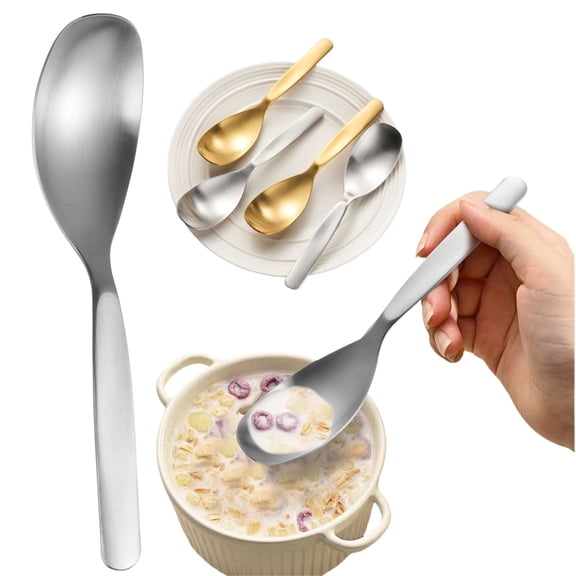 Safeglitz 304 Stainless Steel Korean Rice Spoon - Gold or Silver Finish Dessert Spoon, Heavy Duty Long Handle Soup Spoons for Home and Cereal Family, MealsRustproof Tablewar