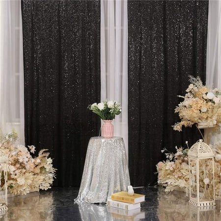 Image of SoarDream Sparkly Sequin Backdrop 2 Pieces 2ftx8ft Black Shimmer Backdrop Curtain Background Seamless Glitter Backdrop