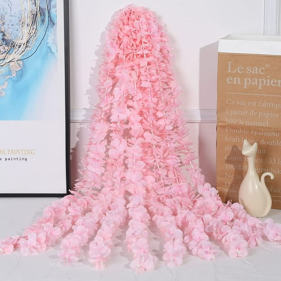 33Ft Artificial Flowers Garland Fake Wisteria Hanging Flowers Garlands Vine for Party Wedding Garden Decoration Pack(Light Pink)