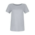 thumbnail image 4 of Stichou Womens Slim Fit Spring Summer Tees Short Sleeve Ribbed Knit T Shirts Tight Basic Crewneck Tops Gray XL, 4 of 5