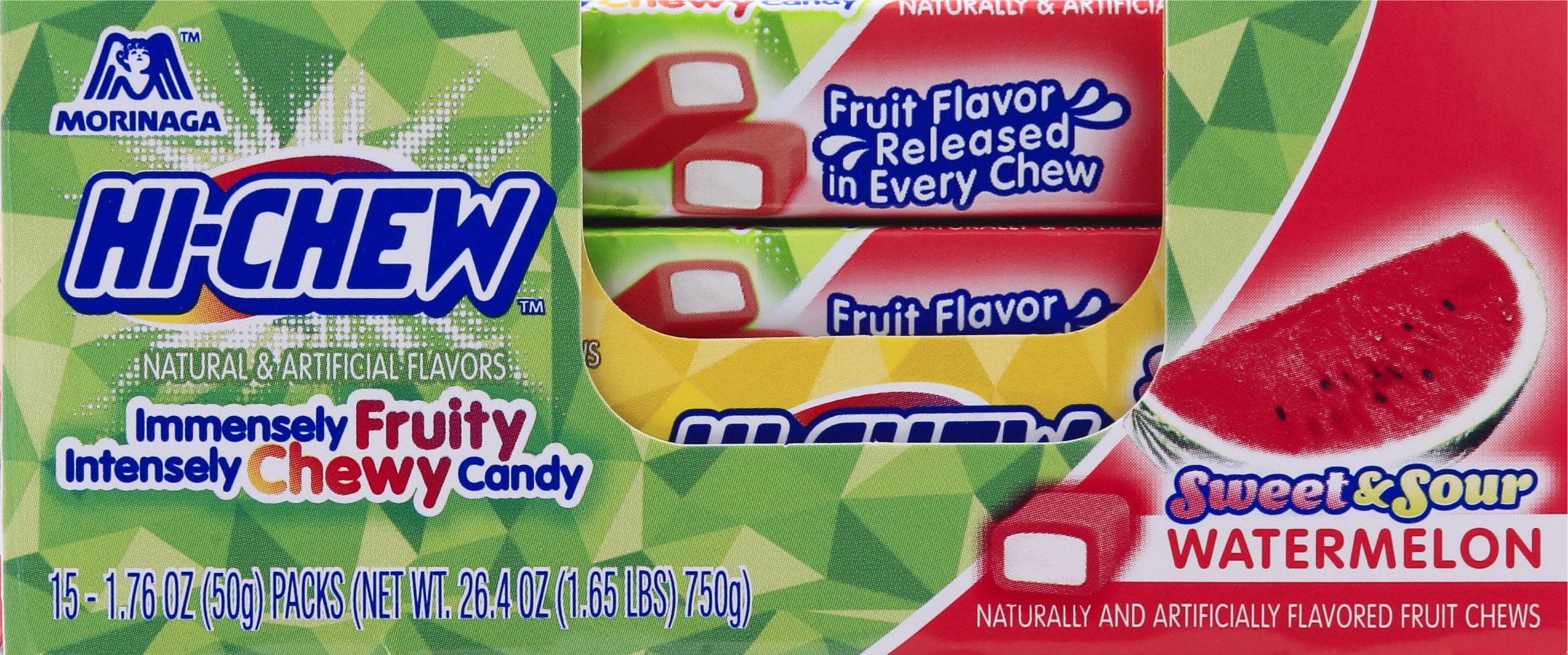 HI-CHEW Sweet & Sour Watermelon - Box of 15 Sticks, 1.76oz ea | Unique Fun Soft & Chewy Taffy Candy | Immensely Juicy Fruit Flavors