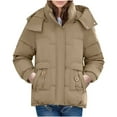 thumbnail image 2 of Fashion Plus Size Hooded Coats for Womens Winter Warm Solid Color Down Jacket Short Jacket Winter Hat Detachable Thick Warm Fashion Coat Coat, 2 of 9