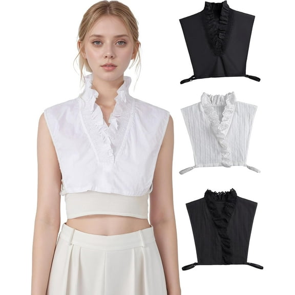 YEKEYI Victoria Cotton Shirts Elegant Ruffle Collar V Neck Dickey Mock Turtleneck Faux Collars for Women Girls