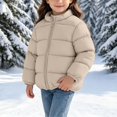 thumbnail image 6 of Kids' Stand Collar Zip Puffer Jacket, Bear Applique On the Back and Padded Warm Construction, Side Pockets, Kids Winter Outerwear, 1‑8 Years, Toddler Jacket Khaki 1-2 Years, 6 of 7