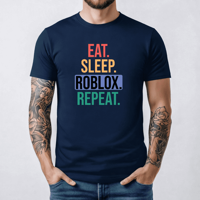 T-shirt Unisexe à Manches Courtes Tee Manger Dormir Roblox Répéter pour Hommes et Femmes