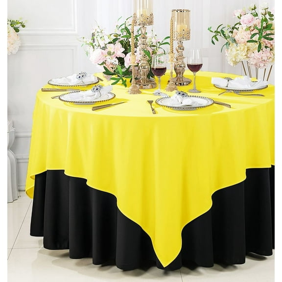 Wedding Linens Inc. Wholesale Scuba Wrinkle Free 72" x 72" Square Table Overlay Topper - Canary Yelllow