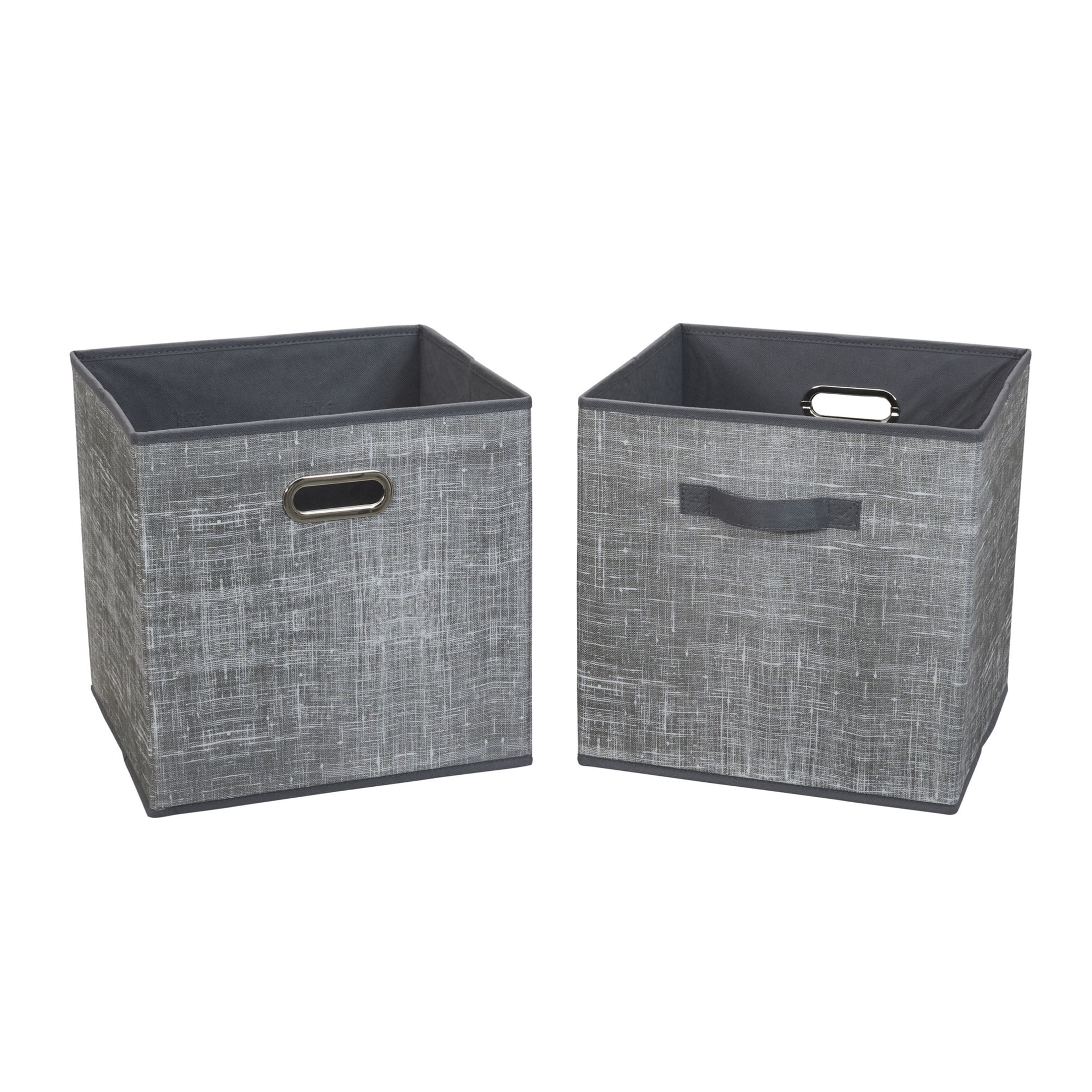 Household Essentials Fabric Storage Bins 2 Piece Set, Strong Poly-Woven Fabric, Sturdy Chipboard Sides, Grommet Front Handle, Stackable and Foldable, Classic Design, Gray Mix