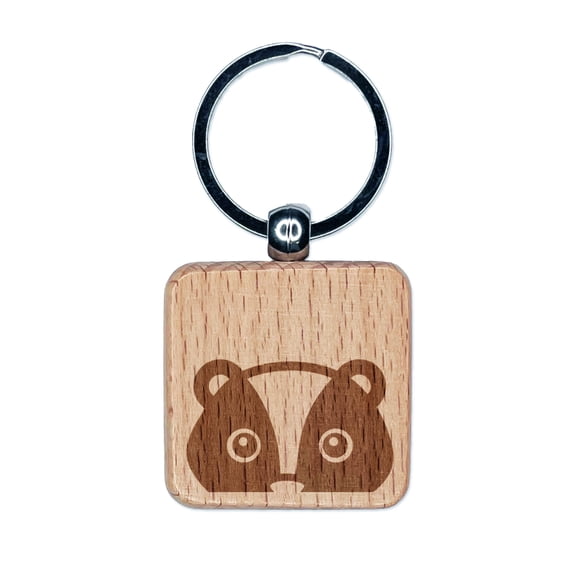 Peeking Skunk Square Keychain Charm Tag - Engraved Wood