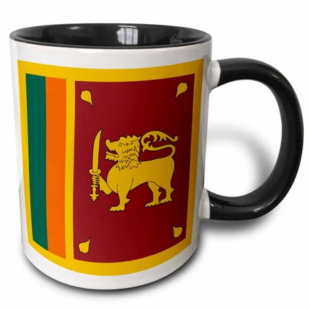 3dRose Flag of Sri Lanka dark red yellow gold lion kastane sword golden leaves green saffron orange stripes - Two Tone Black Mug,