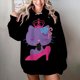 thumbnail image 1 of Sudadera con capucha para mujer, básica, con estampado de Hello Kitty, holgada, manga larga, bolsillo canguro, hombros caídos, 1 of 1