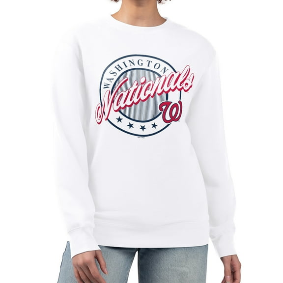 Women's G-III 4Her by Carl Banks White Washington Nationals Pinstripe Circle Team Fleece Pullover Sweatshirt